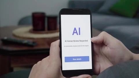 AI Human Review Requested Alert on Phone App Screen Stock Footage 343719134