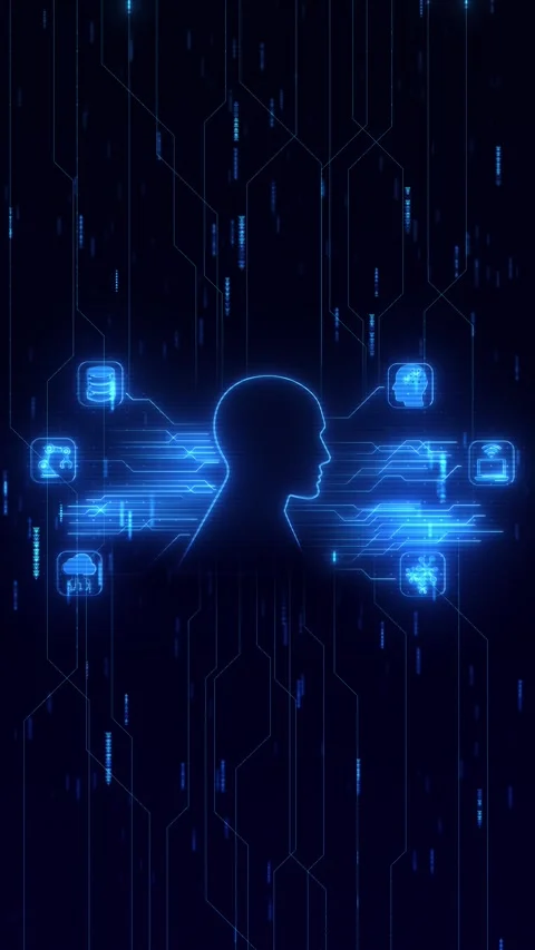 AI Human Silhouette with Cloud Robotics and Data Network Icons 스톡 동영상 341378320