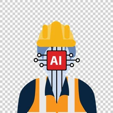 AI Humanoid Construction Worker with Processor Head Vector Illustration Illustrazione stock