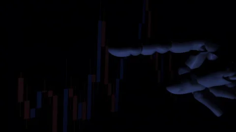 AI humanoid robot arm reading financial data on a monitor. Stock Footage 337962973