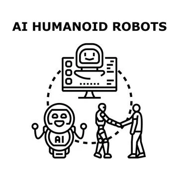 Ai humanoid robots connecting with human technology Stock Illustration