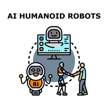 Ai humanoid robots connecting with human technology Stock Illustration