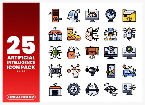 AI icon pack collection on white background Stock Illustration