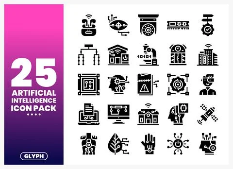 AI icon pack featuring technology. data. and innovation concepts Stock Illustration