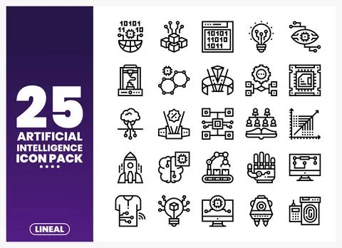 AI Icon Pack with Lineal Elements Illustrazione stock