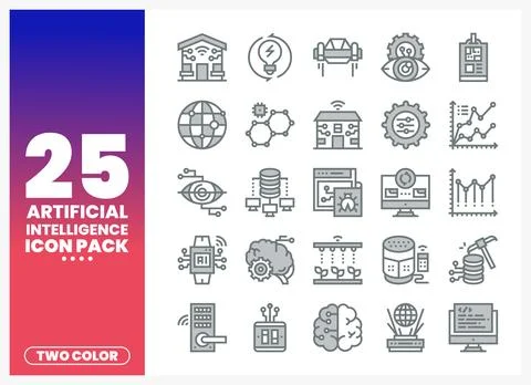 AI icon pack with two-color design in a clean presentation layout Illustrazione stock