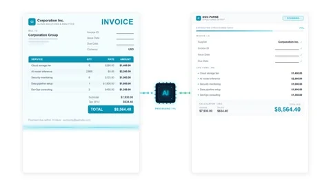 Ai icon processing digital invoices for automated data extraction. 4K Stock Footage 341694135