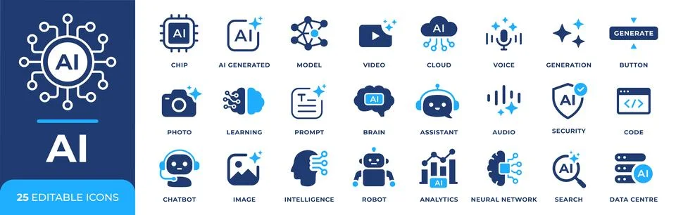 AI icon set. Artificial intelligence model symbol. AI generated video, phot.. イラスト素材