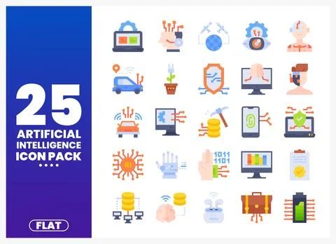 AI icons collection with technology. data. and automation symbols 스톡 일러스트