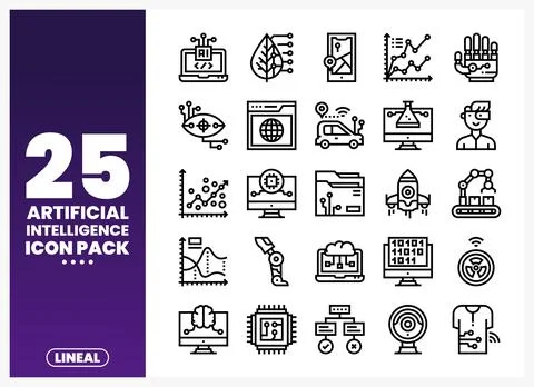 AI icons displayed on a gradient background with a white text overlay. Illustrazione stock