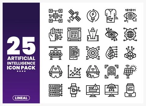 AI icons pack showing technology. innovation. and data analysis. Digital ic.. Stock-Illustration