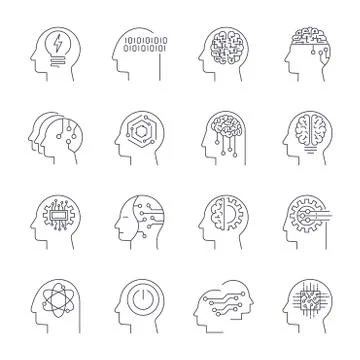 AI icons set. Artificial Intelligence icons set. Editable Stroke イラスト素材