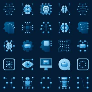 AI icons set. Vector artificial intelligence logo elements Illustrazione stock