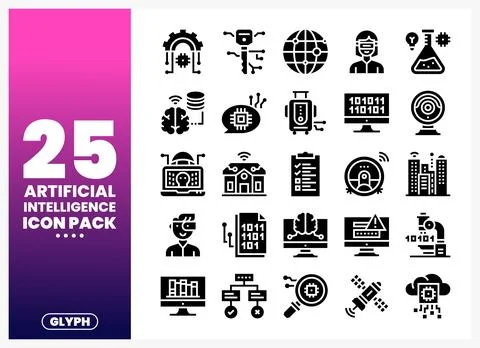 AI icons with technology and data representations on a colorful background Stock Illustration