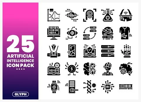 AI icons on a white background with gradient overlay. Stock Illustration