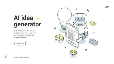 AI idea generator isometric banner. Vector illustration for web template. Rob 스톡 일러스트