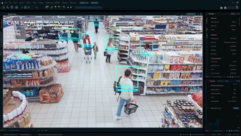 AI Identitiy Recognition CCTV Camera in Grocery Store Stock Footage 296177447