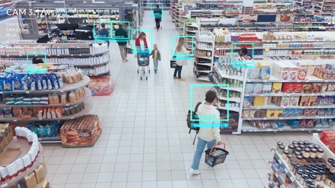 AI Identitiy Recognition CCTV Camera in Grocery Store Stock Footage 296177468