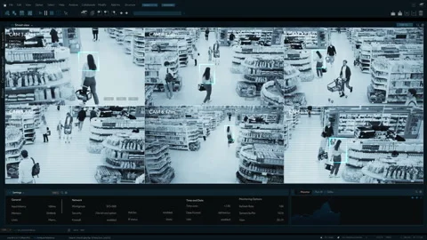 AI Identitiy Recognition CCTV Camera in Grocery Store Stock Footage 296177510