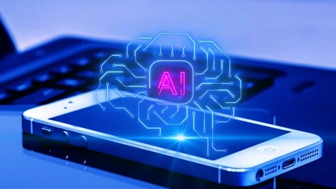 Ai illustration light effect on laptop and mobile phone background Stock Footage 308859190