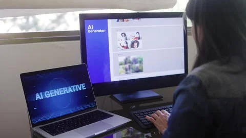 AI image generator app. Person creating photo art with Artificial Intelligence  Stock Footage 277336549