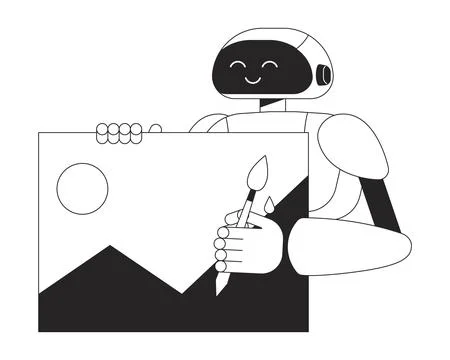 AI image generator black and white concept vector spot illustration 스톡 일러스트