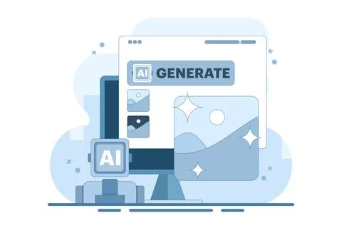 AI Image Maker Concept, Artificial intelligence generates image with command. Stock Illustration