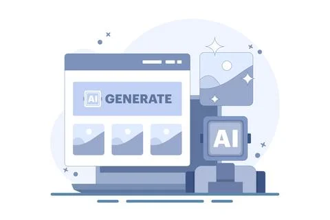 AI Image Maker Concept, Artificial intelligence generates image with command. Stock Illustration