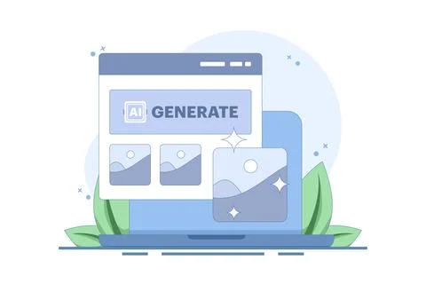 AI Image Maker Concept, Artificial intelligence generates image with command. Stock Illustration