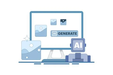 AI Image Maker Concept, Artificial intelligence generates image with command. Stock Illustration