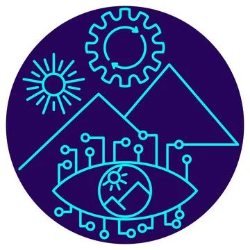 AI image recognition icon. Vector pictogram with thin blue lines イラスト素材