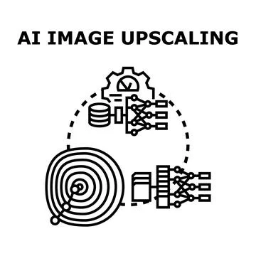 Ai image upscaling process using neural network concept Stockillustratie