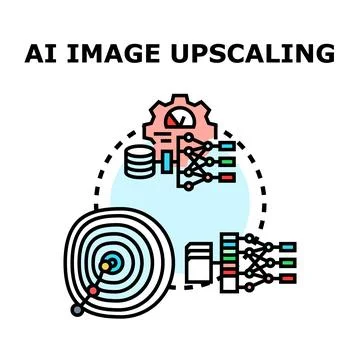 Ai image upscaling process using neural network concept Ilustração Stock