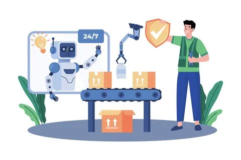 AI improves efficiency in various industries. Stock Illustration