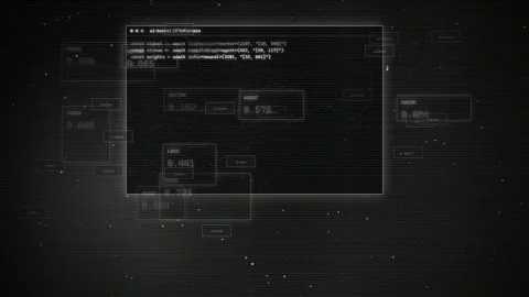 AI Inference Code Scrolling on Futuristic Digital Screen Stock Footage 335371317