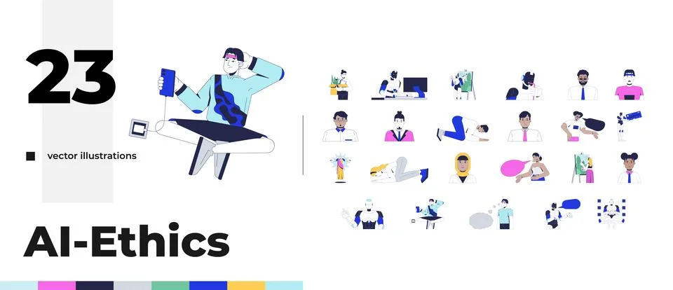 AI influence on human behavior and digital interaction flat illustrations b.. Stock-Illustration