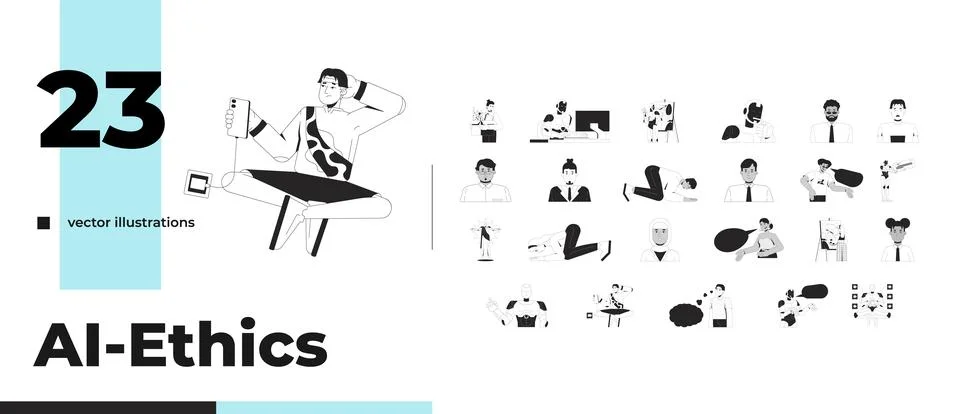 AI influence on human behavior digital interaction outline illustrations bund Stock-Illustration