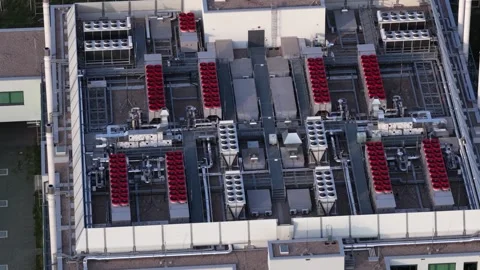 AI infrastructure, cooling installation on data center, computing. Super Stock Footage 318447896