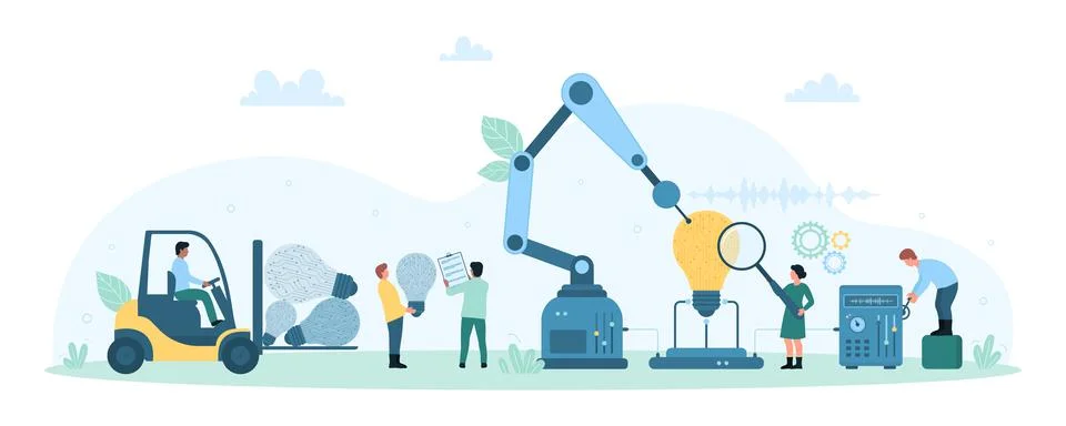 AI, innovation technology to develop creative idea, tiny people with assistant Stockillustratie