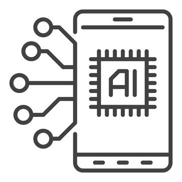 AI inside Smartphone vector Artificial Intelligence Phone thin line icon or.. Stock Illustration