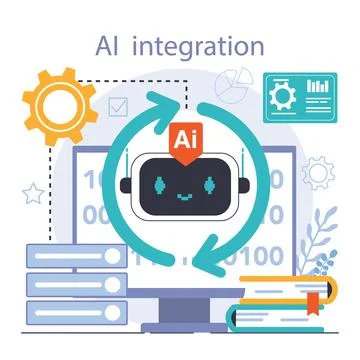 Ai integration. Artificial intelligence and human synergy. Neural network 스톡 일러스트