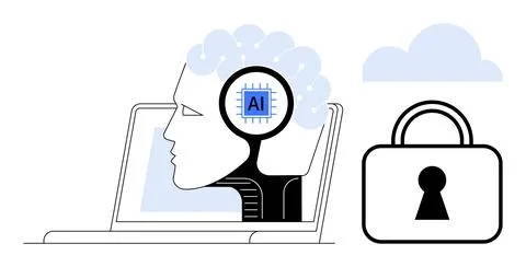 AI Integration in Cybersecurity Human-thumbs up AI Brain with Neural Networ.. Stock Illustration