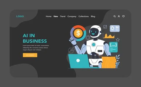 Ai integration dark or night mode web, landing. Artificial intelligence 스톡 일러스트