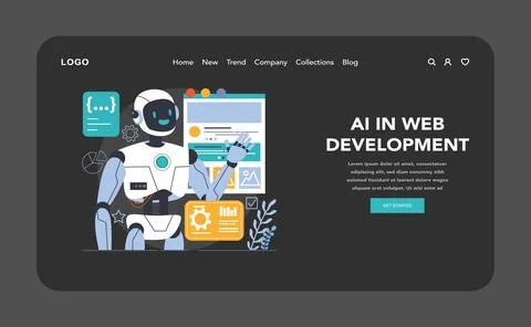 Ai integration dark or night mode web, landing. Artificial intelligence 스톡 일러스트