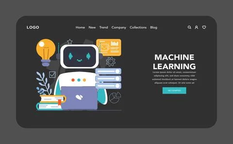 Ai integration dark or night mode web, landing. Artificial intelligence Stockillustratie