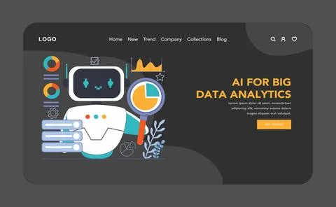 Ai integration dark or night mode web, landing. Artificial intelligence Stockillustratie