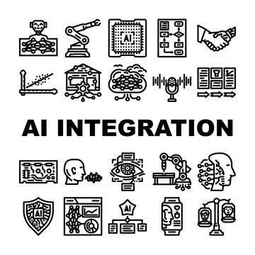 Ai integration deep learning icons set vector Stock Illustration