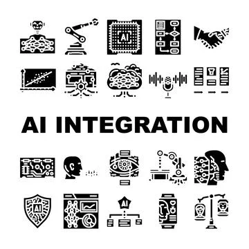 Ai integration deep learning icons set vector Illustrazione stock