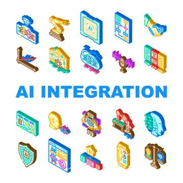 Ai integration deep learning icons set vector 스톡 일러스트