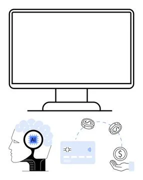AI integration in financial technology concepts featuring computer, human b.. Stock Illustration